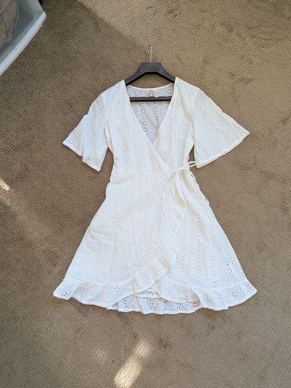 White Eyelet Wrap Dress with Tie Waist